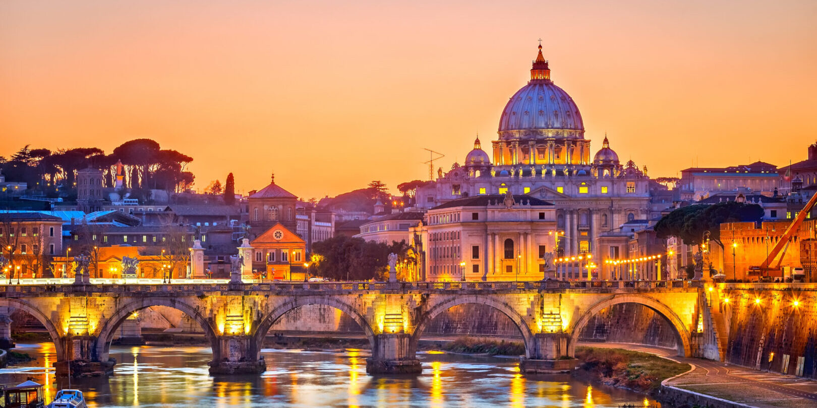 Night view at St. Peter's cathedral in Rome, Italy